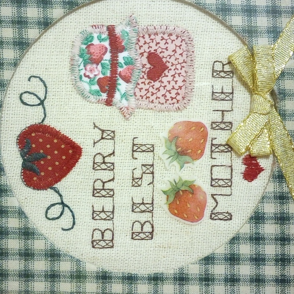 Valorie's Folk Art Applique Framed Sampler, Berry Best Mother, Frame & Mat - Picture 2 of 4